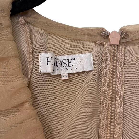 House of CB Fleur Blush Pleated Tulle Deep V Mini Dress Size XS - Picture 4 of 8